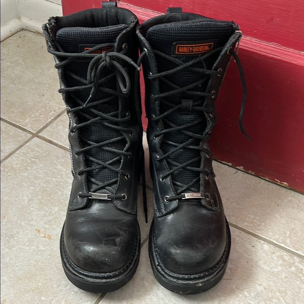 Harley-Davidson Black Lace-Up Leather Boots